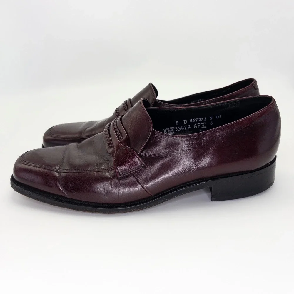 Florsheim Men's Size 8D Loafers Burgundy Leather Braided Dress Shoes USA 33472